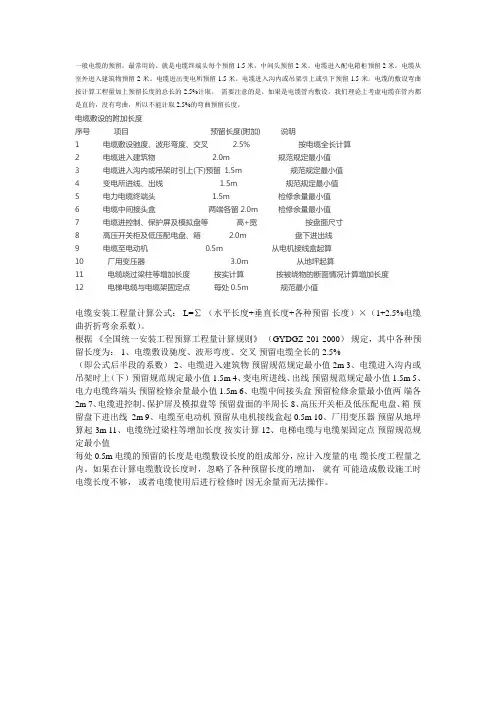 电缆预留系数