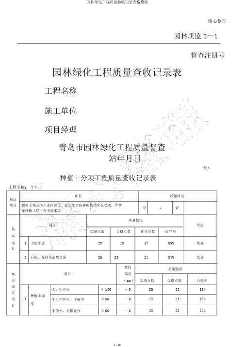 园林绿化工程质量验收记录表格模板