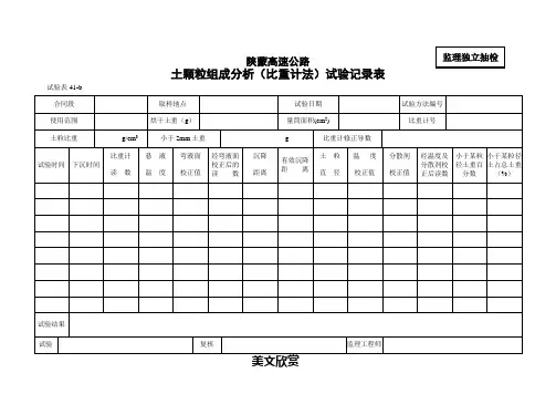 土颗粒组成分析(比重计法)试验记录表