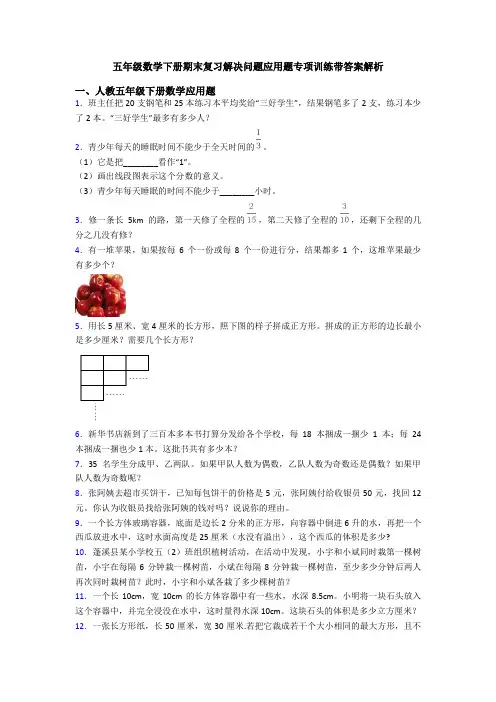 五年级数学下册期末复习解决问题应用题专项训练带答案解析