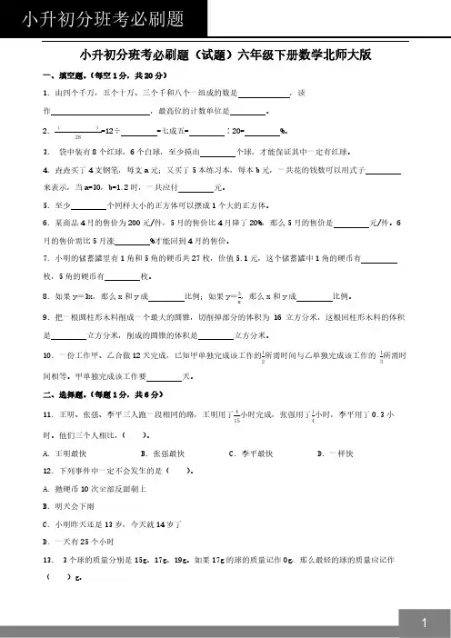 小升初分班考必刷题(试题)(含答案)2023-2024学年六年级下册数学北师大版