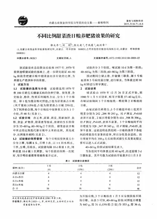 不同比例甜菜渣日粮养肥猪效果的研究