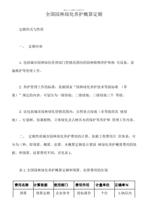 全国园林绿化养护概算定额【最新版】