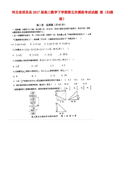 河北省武邑县高三数学下学期第五次模拟考试试题理(扫描版)
