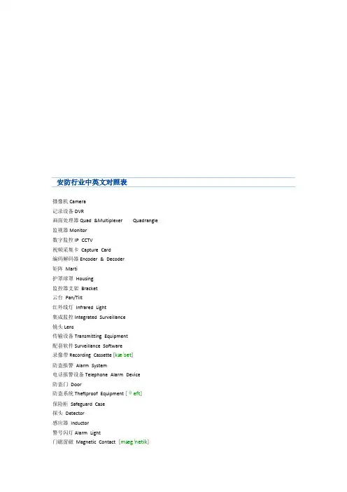 安防行业中英文对照表