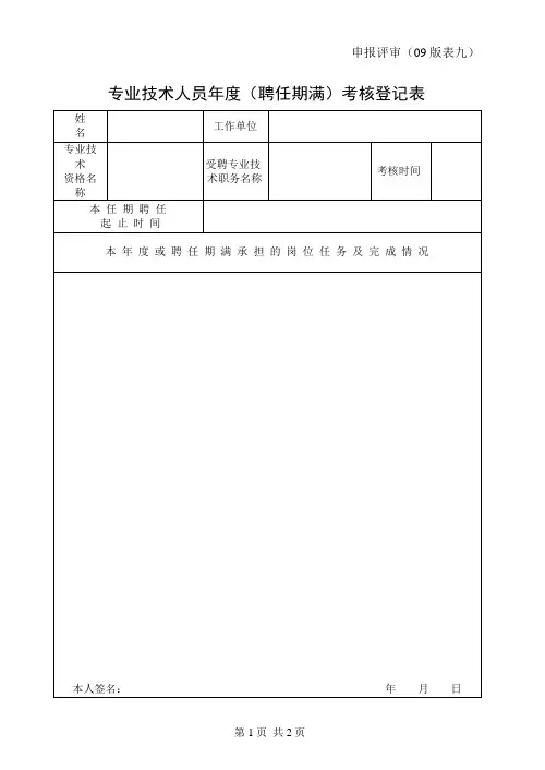 专业技术人员年度(任职期满)考核登记表