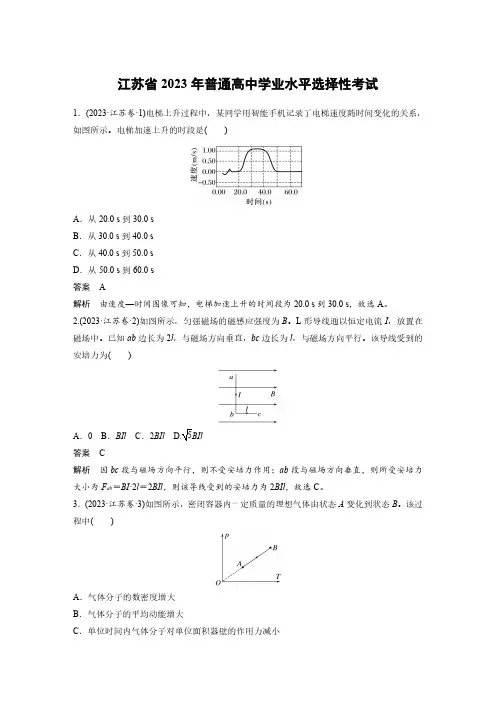 江苏省2023年普通高中学业水平选择性考试