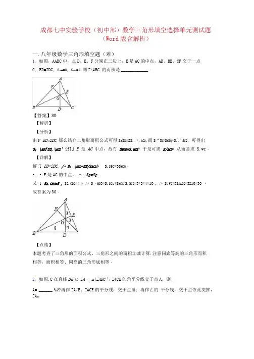 成都七中实验学校(初中部)数学三角形填空选择单元测试题(Word版含解析)
