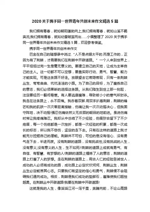 2020关于携手同一世界青年共创未来作文精选5篇