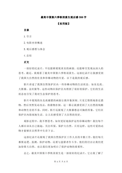 最美中国第六季铁羽重生观后感500字