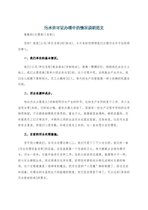 污水许可证办理中的情况说明范文