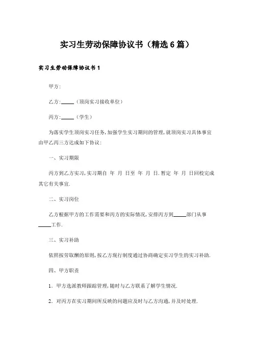 实习生劳动保障协议书(精选6篇)