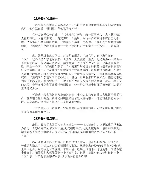 关于《水浒传》高中生读后感5篇600字作文