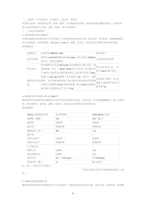 实验台(中央实验台、边实验台)、演示台、准备台