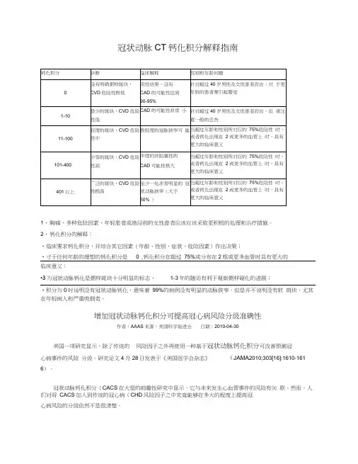 冠状动脉CT钙化积分解释指南