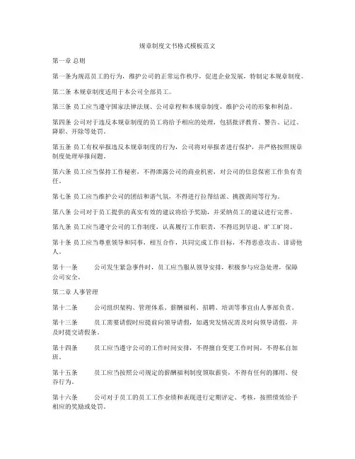 规章制度文书格式模板范文