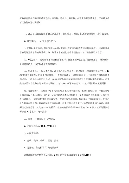 液晶显示器容易损坏的部件及故障分析
