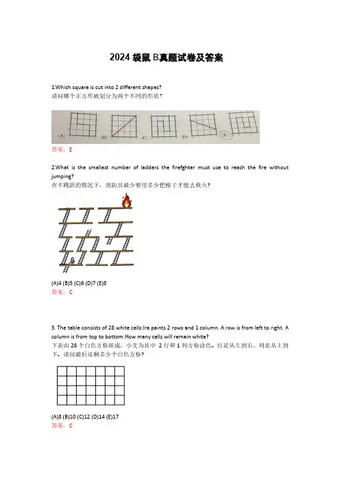 2024袋鼠数学B试卷及答案(3-4年级)