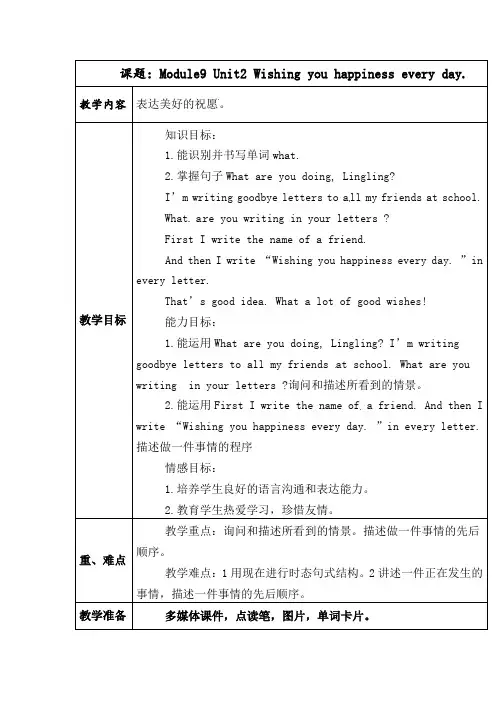 六年级下册英语教案-Module 9 Unit 2《Wishing you happiness every day》｜外研社三起