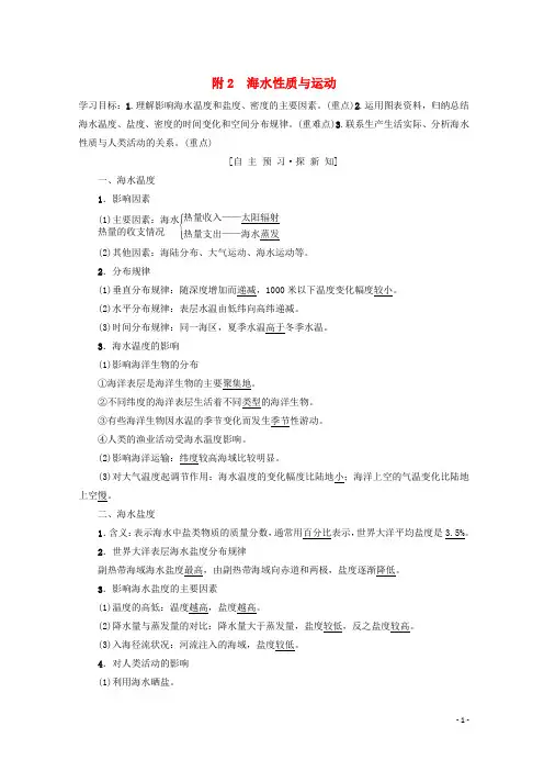 【复习必备】(课标版)2020高中地理 第3章 地球上的水 附2 海水性质与运动学案 必修1