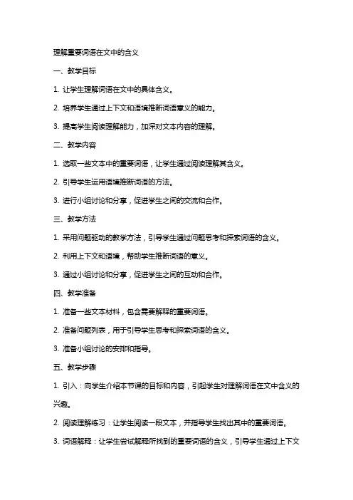 理解重要词语在文中的含义(教案)