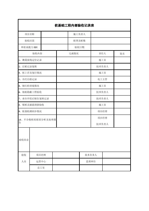 桩基础工程内部验收记录表