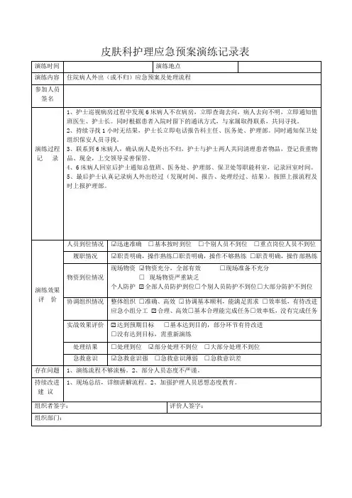 住院病人外出(或不归)应急预案演练