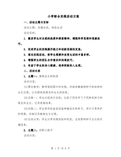 小学综合实践活动方案（四篇）
