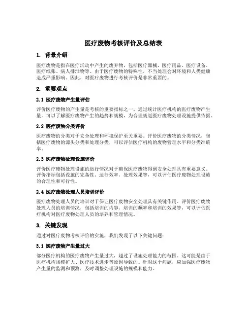 医疗废物考核评价及总结表
