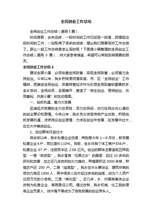 全民创业工作总结（通用5篇）