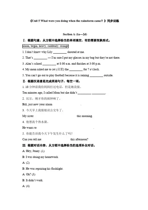 《Unit 5 What were you doing when the rainstorm came？》同步训练(含答案)