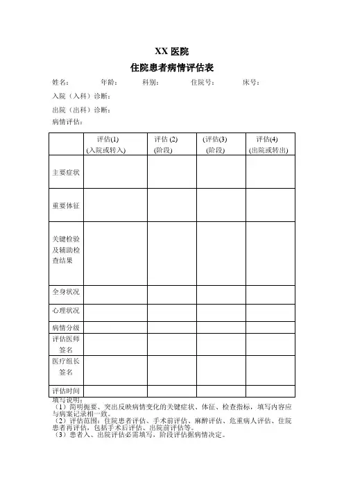 住院患者病情评估表