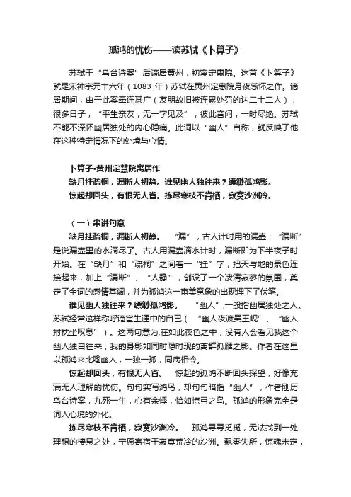 孤鸿的忧伤——读苏轼《卜算子》