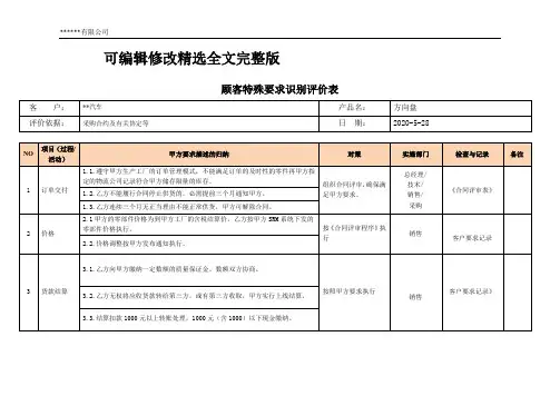 IATF16949顾客特殊要求识别评价表范本可修改全文