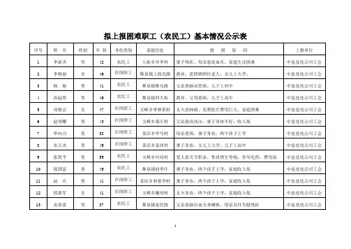 拟上报困难职工(农民工)基本情况公示表