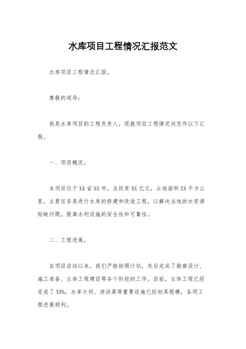 水库项目工程情况汇报范文