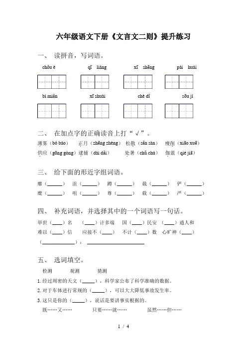 六年级语文下册《文言文二则》提升练习