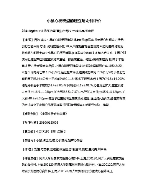 小鼠心梗模型的建立与无创评价