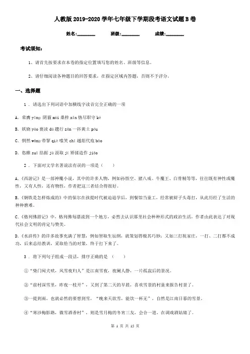 人教版2019-2020学年七年级下学期段考语文试题B卷