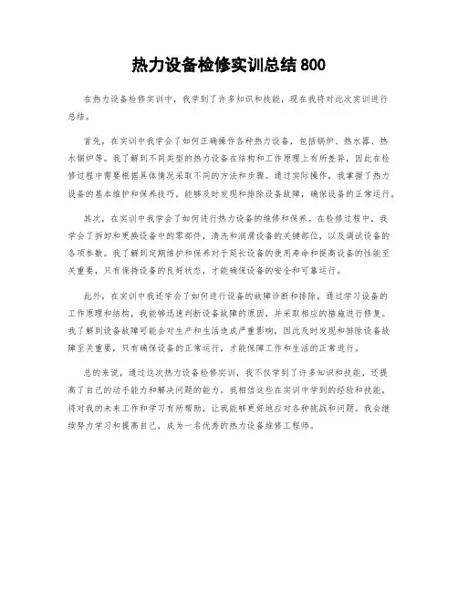 热力设备检修实训总结800