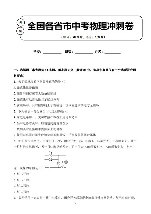 2020年 广西来宾市中考物理适应性考试试卷解析版(全网唯一)
