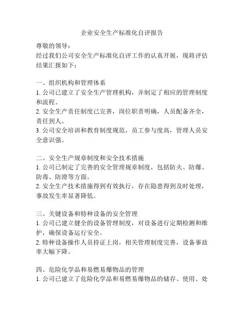 企业安全生产标准化自评报告
