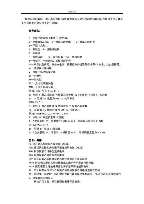 电缆型号地解释大全