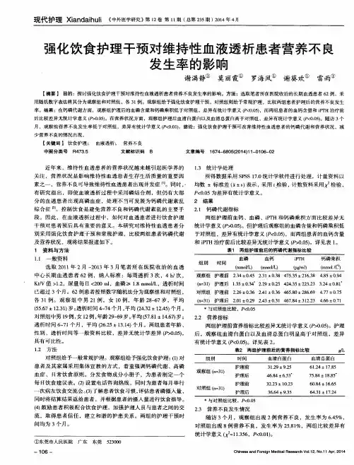 强化饮食护理干预对维持性血液透析患者营养不良发生率的影响