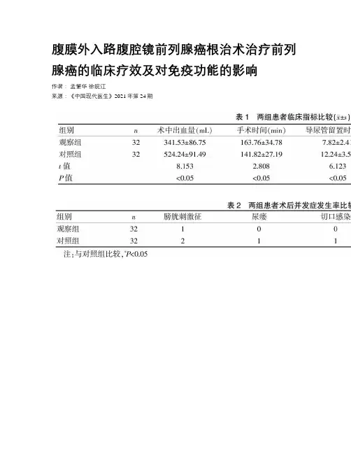 腹膜外入路腹腔镜前列腺癌根治术治疗前列腺癌的临床疗效及对免疫功能的影响 