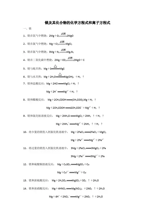 镁及其化合物的化学方程式和离子方程式