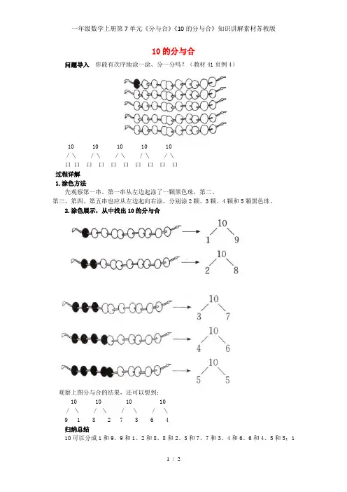 一年级数学上册第7单元《分与合》《10的分与合》知识讲解素材苏教版