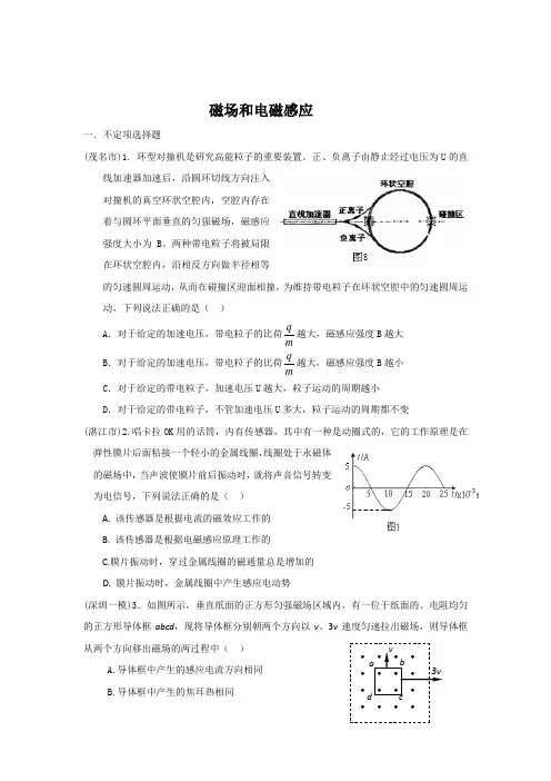 广东省各市校2009届高三下学期物理模拟试题专题精编——磁场、电磁感应