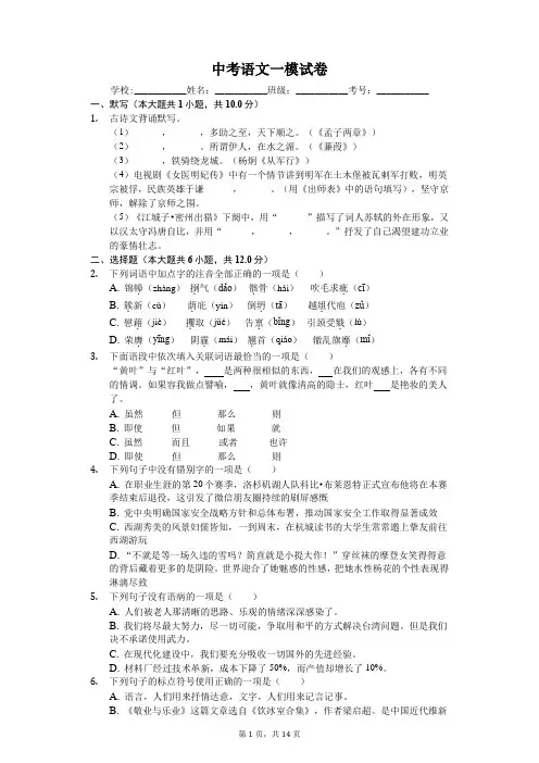 山东省济宁市 中考语文一模试卷-(含答案)
