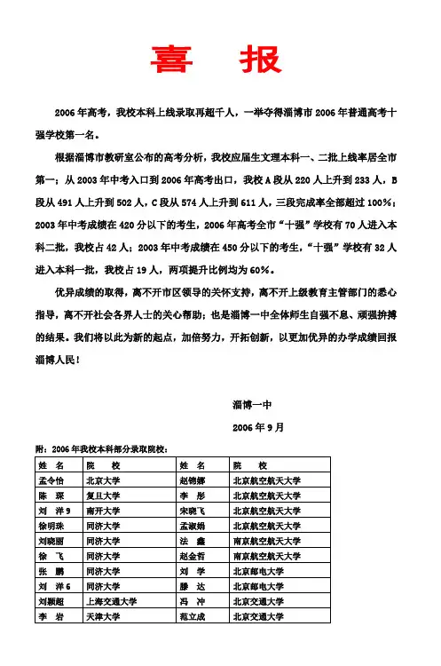 2006年高考,我校本科上线录取再超千人,一举
